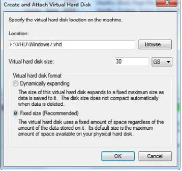 FIGURE 2.6 Specifying the location and size of the virtual hard disk.