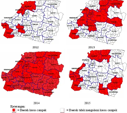 Gambar 1.3 Peta Sebaran Kasus Campak di Kabupaten Bangkalan Tahun 2012-2015 