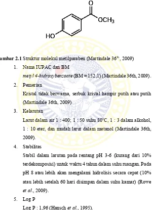 Gambar 2.1 Struktur molekul metilparaben (Martindale 36th, 2009) 