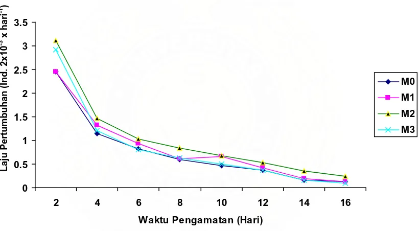 Gambar 4.1 Grafik Laju Pertumbuhan Populasi Brachionus plicatilis (ind. 2 x 10-3 x hari-1) pada Media Kombinasi Dengan Penambahan Beberapa Variasi Ragi Roti