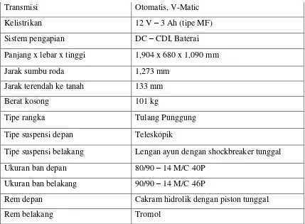 Tabel 3.1 Spesifikasi kendaraan 