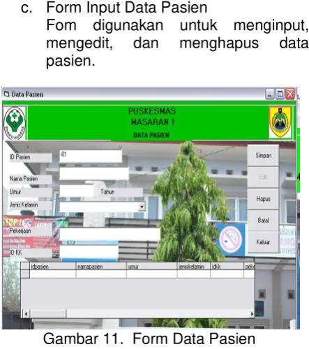 Gambar 11.  Form Data Pasien 