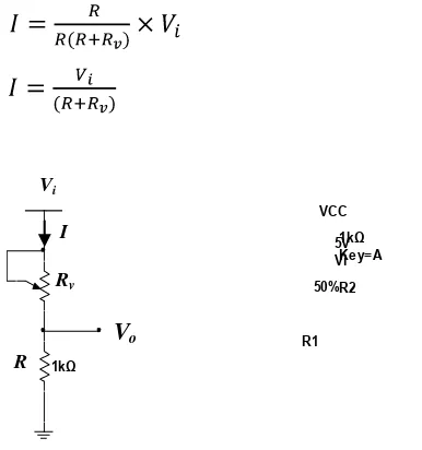 Gambar 3.5 Diagram rangkaian pembagi tegangan dengan Rv yang nilainya berubah dan R yang nilainya konstan 