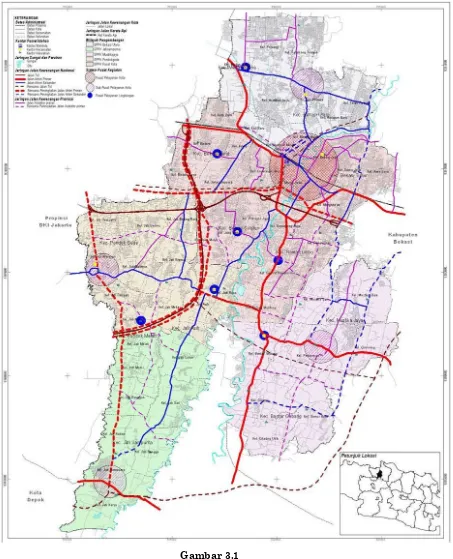 Gambar 3.1 Peta Pusat Pelayanan Kota Bekasi 