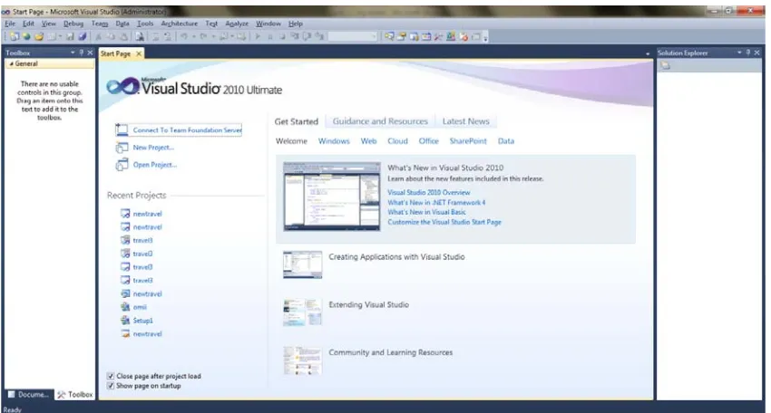 Gambar 2.1 Tampilan Awal Visual Studio 2010 