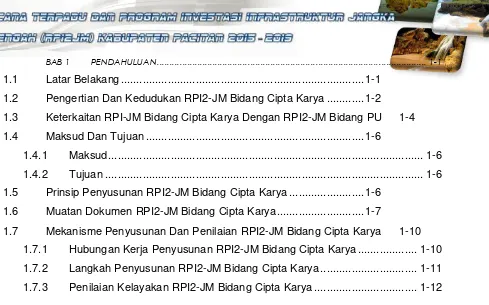 Gambar 1.1 Kedudukan RPI2-JM Bidang Cipta Karya Pada Sistem Perencanaan Pembangunan Infrastruktur Bidang Cipta Karya ...........................................................