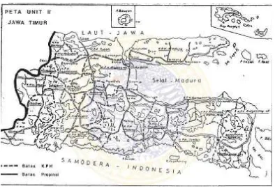 Gambar. 1 Peta wilayah Perum Perhutani Unit II Jawa Timur Tahun 1986. 