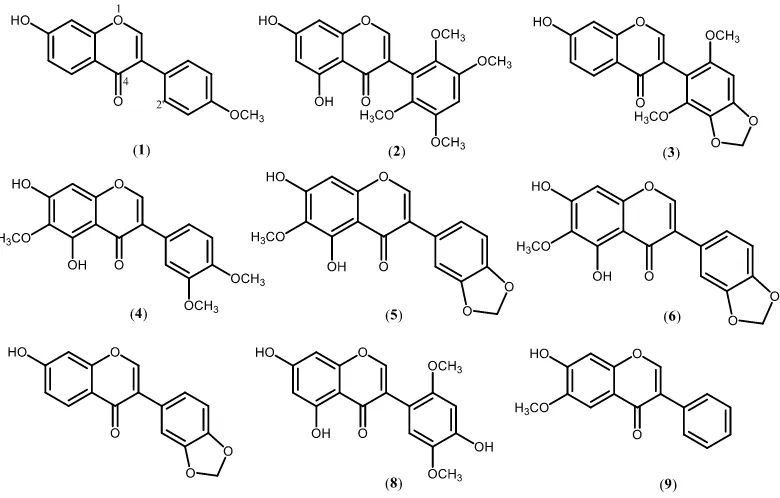 Gambar 2.3 Senyawa jenis isoflavon pada tumbuhan Dalbergia 