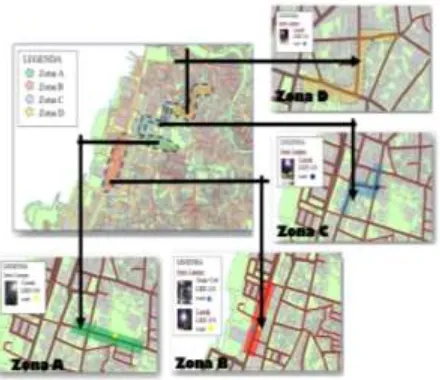 Gambar 1. Lokasi 4 zona pengambilan data pada pusat Kota Manado 
