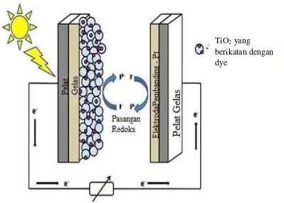 Gambar 2.2 Prinsip kerja Dye Sensitized Solar Cell (DSSC) (Shalini dkk, 2015) 