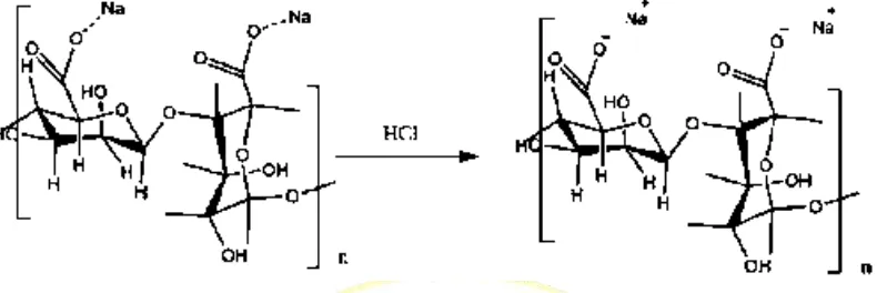 Gambar 4.4 Persamaan reaksi kimia konversi asam alginat menjadi natrium  