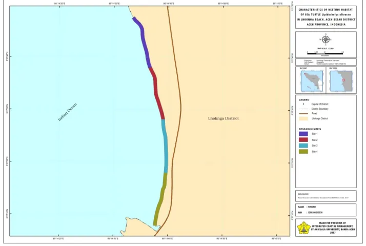 Figure 1. The map of the study site at Lhoknga Beach, Aceh Besar 