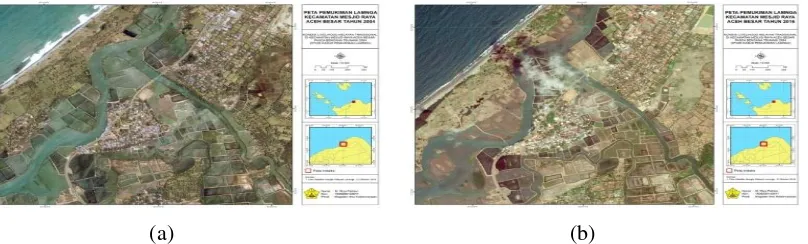 Gambar 1. Kondisi Permukiman Nelayan di Lamnga. Sebelum tsunami (a) dan setelah tsunami (b) 