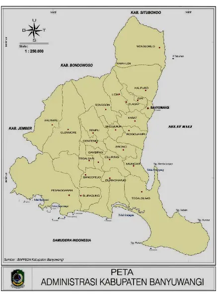 Gambar 2.1 Peta Administrasi Kabupaten Banyuwangi 
