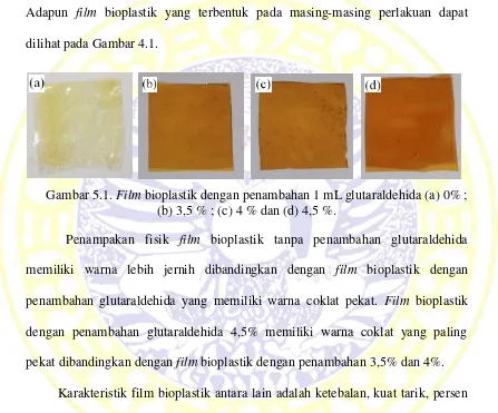 Gambar 5.1. Film bioplastik dengan penambahan 1 mL glutaraldehida (a) 0% ; 
