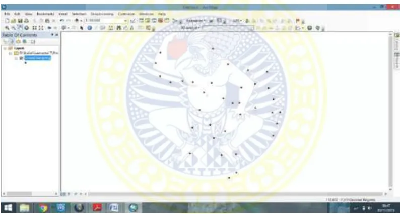 Gambar 3.14 Tampilan titik plotting tempat sampling pada software ArcGIS (Sumber : Global Mapper) 