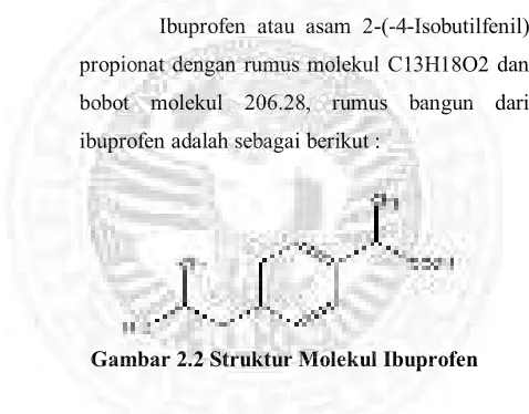 Gambar 2.2 Struktur Molekul Ibuprofen GaGaGaGGaa mbmmbmmbb ararararar 2 22.2StStStrururuktktktururur MMolololekeekekek ulululull IIbububuuprprprprrofoofoff en