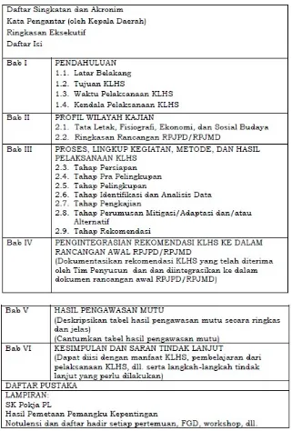 Tabel 8.9. Kerangka Laporan KLHS Dalam Penyusunan RPJPD atau RPJMD 