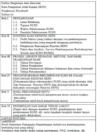 Tabel 8.10. Kerangka Laporan KLHS Dalam Penyusunan Renstra SKPD 