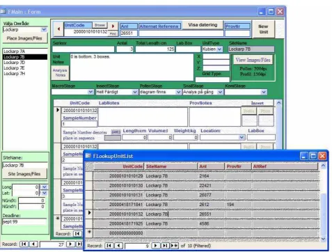 Figure 4.2. Screenshot from ProvBase, showing the main Area/Site browsing interface and the Unit (c.f