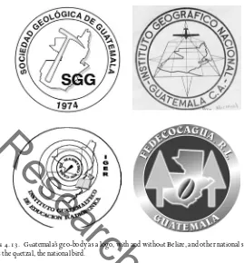 figure 4.13. Guatemala’s geo- body as a logo, with and without Belize, and other national symbols, Research Use Only