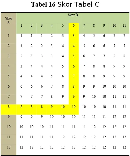 Tabel 16 Skor Tabel C