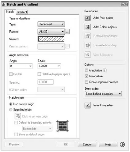 FIGURE 3.1The Hatch and Gradient dialog box is typical of many AutoCAD and AutoCAD LT dialog boxes.