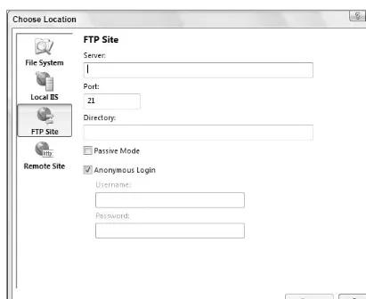 Figure 1-4To create your application on a remote server using FTP, simply provide the server name, the port to use,