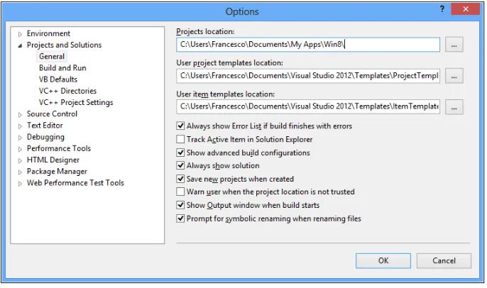 FIGURE 1-11 Changing the default project location. 