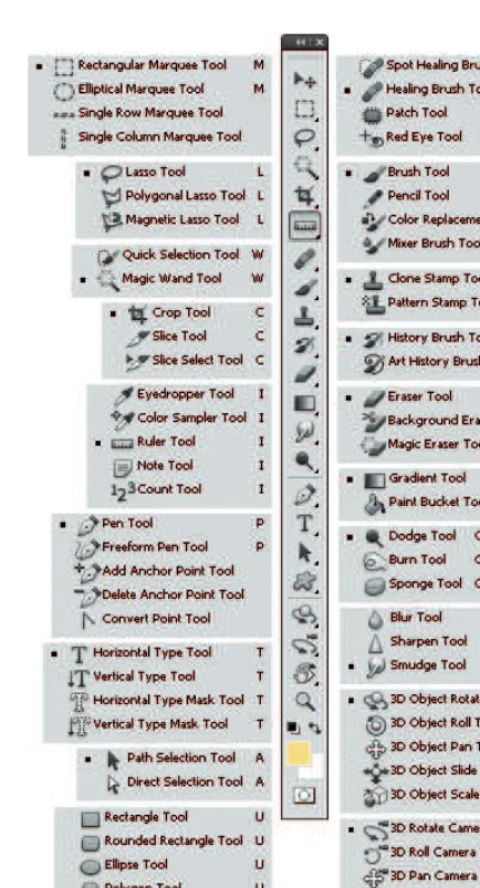 Figure 2-1: The Photoshop Tools panel offers a multitude of tools for your editing pleasure.