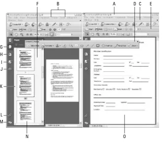 FIGURE 1.2The Acrobat Professional workplace contains menus, toolbars, and palettes.