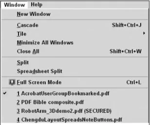 FIGURE 1.11The Window menu handles all the window views such as tiling, cascading, and splitting windows.