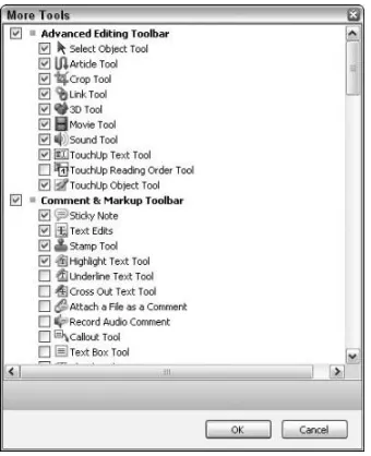 FIGURE 1.17Open the More Tools window to show/hide tools in toolbars.