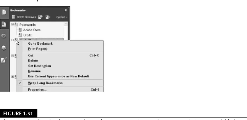 FIGURE 1.50A context menu opened on a bookmark.