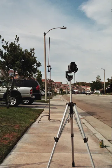 Figure 1.16: away from the center of rotation of the tripod. The camera was positioned so that the center of the lens My camera is bolted so that it can slide forward and backward in the slot toward and is atop the pivot point of the tripod