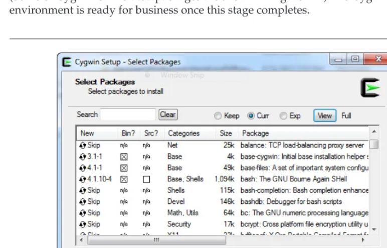 Figure 2-6 Cygwin packages, viewing the full monty