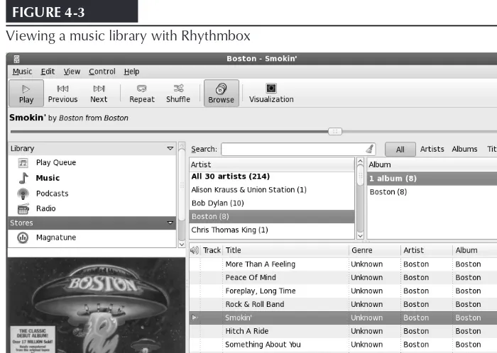 FIGURE 4-3Viewing a music library with Rhythmbox