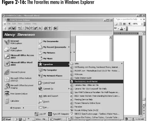 Figure 2-16: The Favorites menu in Windows Explorer