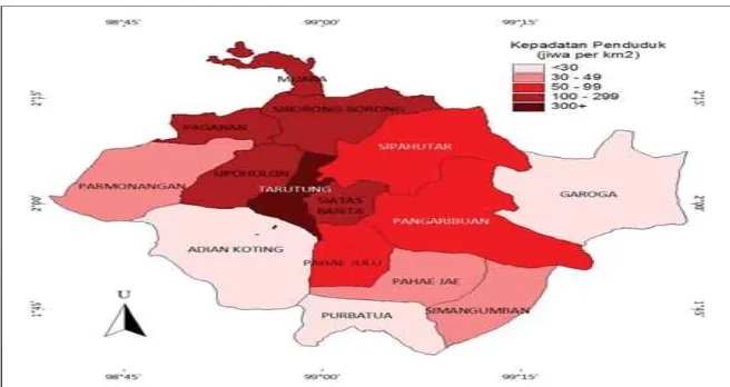 Gambar 4.3. Peta Kepadatan Penduduk menurut Kecamatan di Kabupaten Tapanuli Utara Tahun 2013 