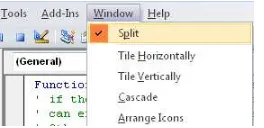 Figure 1-22 Using the buttons in the lower-left corner of the code window, you can display either a single procedure or a scrollable list of all the procedures in the module.