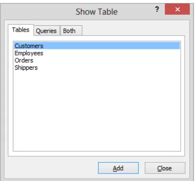 Table button in the Relationships group on the Design tool tab.