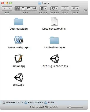 Figure 1-3. Contents of the Unity installed folder
