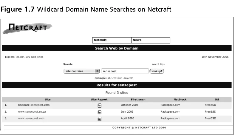 Figure 1.7 Wildcard Domain Name Searches on Netcraft