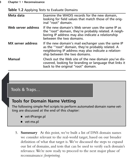 Table 1.2 Applying Tests to Evaluate Domains