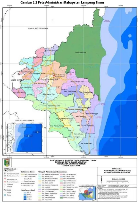 Gambar 2.2 Peta Administrasi Kabupaten Lampung Timur