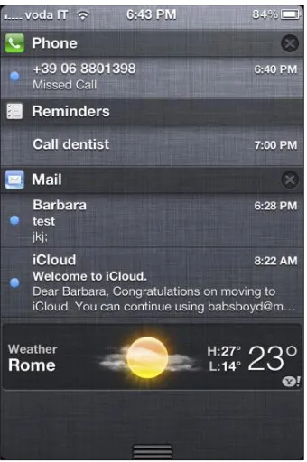 Figure 2-5: iPhone keeps all your notifications  in one place, the Notification Center.
