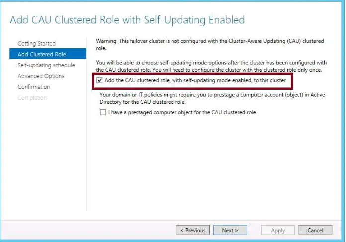 FIGURE 1-28 Enabling self-updating mode for Cluster-Aware Updating