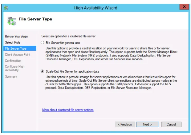 FIGURE 1-33 Selecting a Scale-Out File Server for the File Server role type