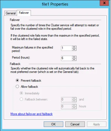 FIGURE 1-35 Configuring failover and failback settings for a role