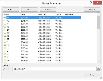 FIGURE 1-10 This is the Name Manager dialog box for States.xlsx.